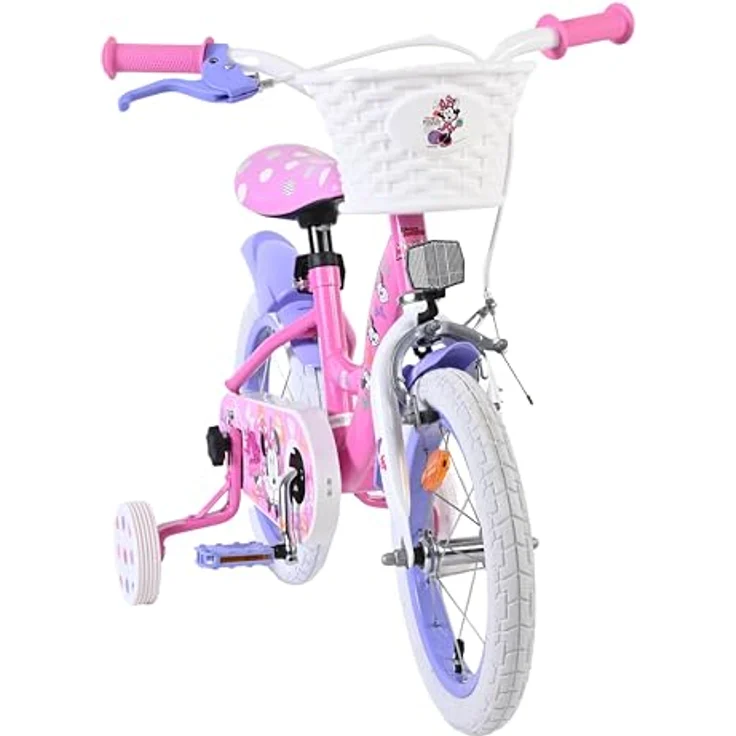 Volare Disney Minnie Kinderfahrrad, 14 Zoll, rosa, mit Korb, Hand- und Rücktrittbremse, abnehmbare Stützräder – Bild 6