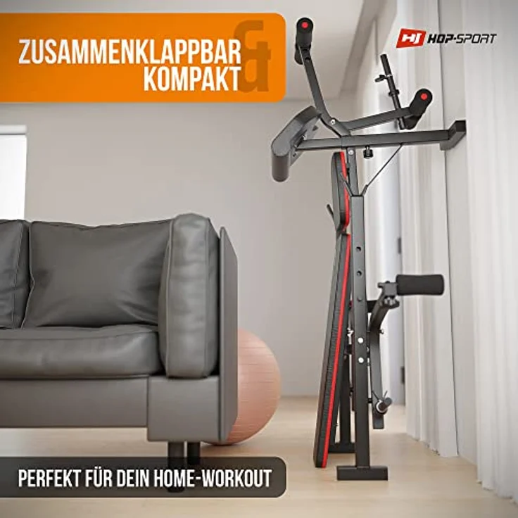 Hop-Sport klappbare Hantelbank HS-1055 mit Langhantel-Ablage, Curlpult und Butterfly- verstellbare Trainingsbank für Bankdrücken – Bild 3