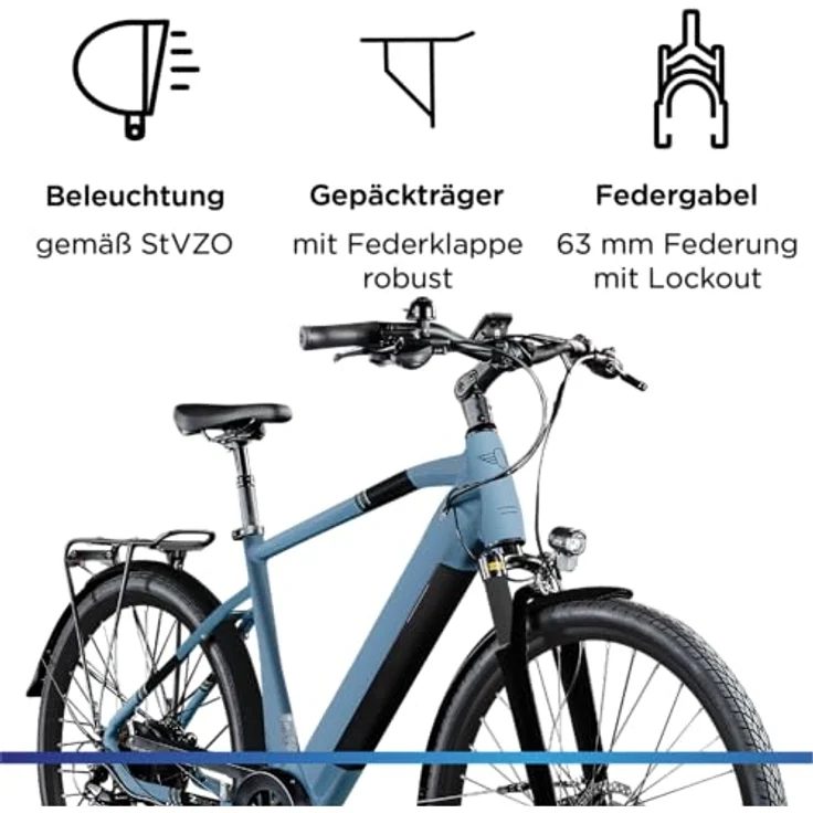 ZÜNDAPP Z810 Ebike Herren 28 Zoll Trekkingfahrrad, 8 Gänge, hydraulische Scheibenbremsen, brillantblau, 52 cm – Bild 5
