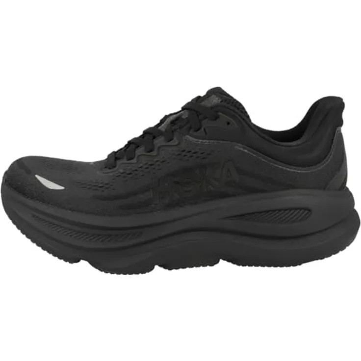 Hoka One One W Bondi 9, Damen Laufschuhe in Schwarz, 100% vegan, atmungsaktives Obermaterial, optimale Dämpfung, Active Foot Frame Technologie.