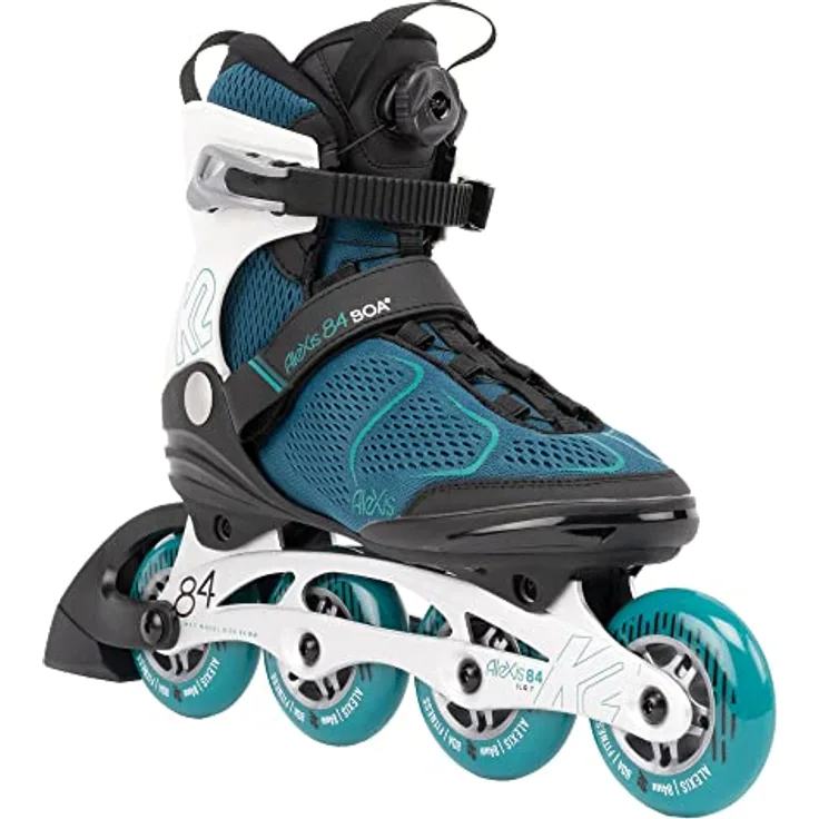 K2 Skates ALEXIS 84 BOA Inline Skates Damen, 84 mm Rollen, Boa-Verschlusssystem, blaugrün-weiß, Größe EU 42.5