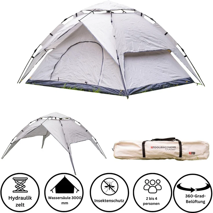 Tool Brothers GCT-003, Kuppelzelt für 2 Personen, wasserdichtes 210D Oxford-Gewebe, 3 kg, Farbe Beige