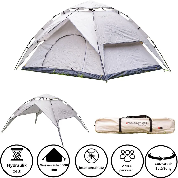 Tool Brothers GCT-003, Kuppelzelt für 2 Personen, wasserdichtes 210D Oxford-Gewebe, 3 kg, Farbe Beige