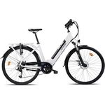 SHARP ED05EW City e-Bike für Damen, 28 Zoll Tiefeinsteiger Pedelec mit 250 W Motor, 18,5 Zoll Rahmen, 12,8 Ah Akku, Shimano 7-Gang, Scheibenbremsen, 25 km/h, bis 80 km Reichweite - weiß