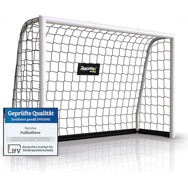 Racetex Fußballtor für Garten, robustes Modell mit stabiler Stahlrahmenfront und Edelstahl Erdankern, 180x120 cm