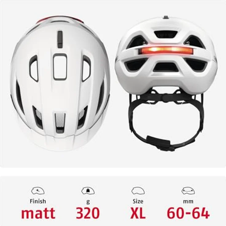 ABUS Urban-I 4.0 ACE, Fahrradhelm mit aufladbarem Rücklicht, 4 Leuchtmodi, Zopf-Öffnung, magnetischem Verschluss, Größe XL, weiß – Bild 3
