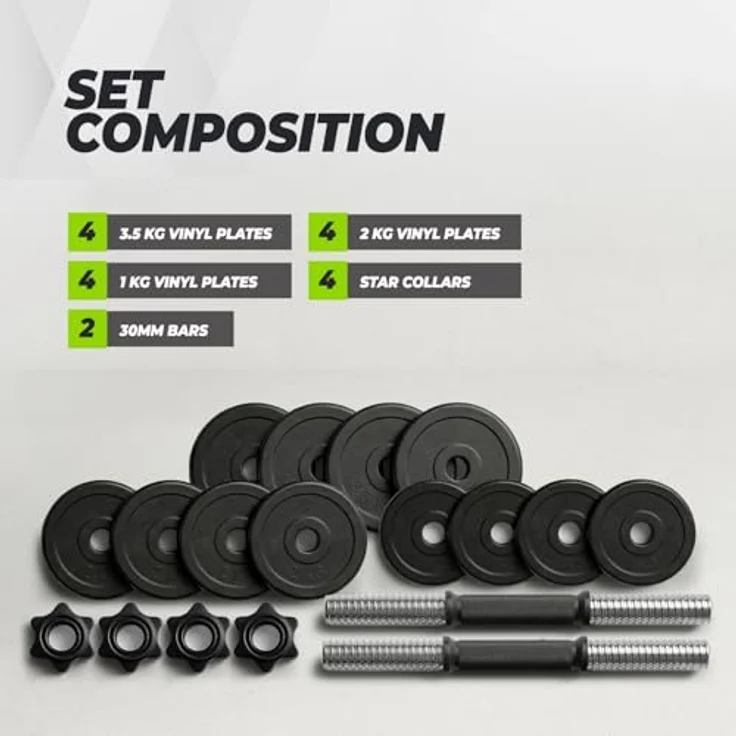 Virtufit einstellbares Hantel-Set, 2 Vinyl Hanteln von 14 kg bis 28 kg, inklusive 4 Hantelscheiben 25 mm, hohe Qualität und 2 Jahre Garantie – Bild 3