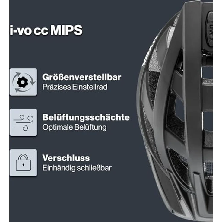 Uvex Sports i-vo cc Mips, Velohelm mit 24 Belüftungsöffnungen, integriertem Fliegengitter und Sonnenblende, Schwarz-Matt, 52 - 57 cm – Bild 2