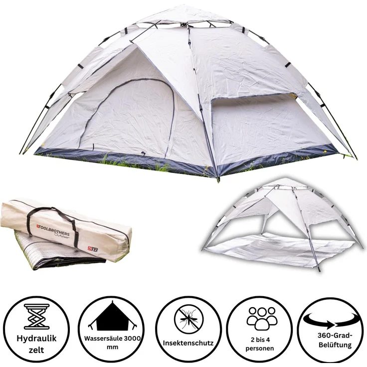 Tool Brothers GCT-003 Kuppelzelt, wasserdicht, 3 kg, für 2-4 Personen, beige