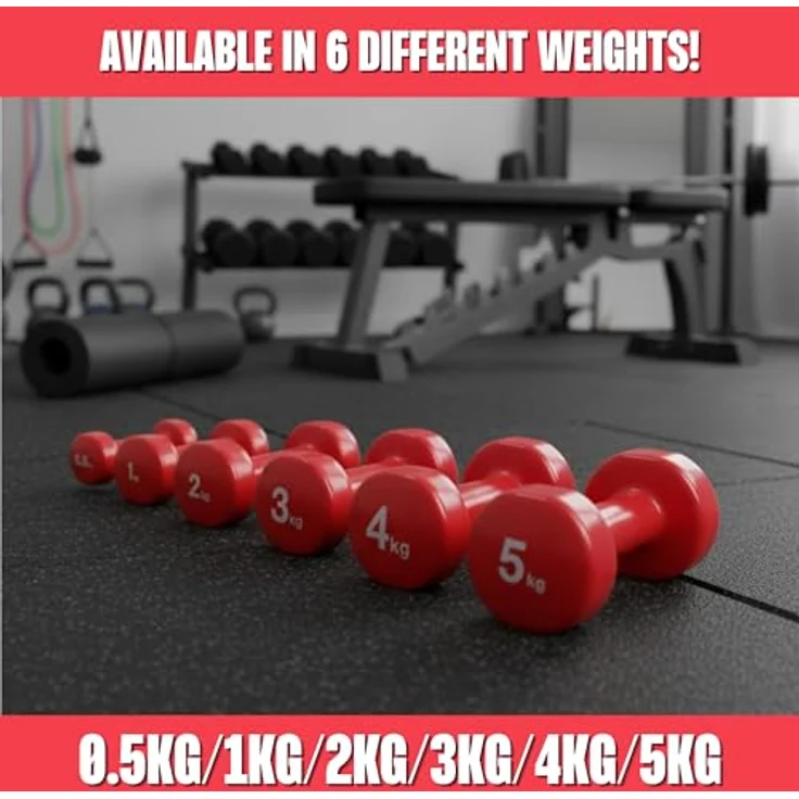 MATCHU Vinyl-Hanteln 2er-Set, 2x0,5 kg, mit massiver Eisenfüllung, rutschfester Griff, sechseckige Form, rot – Bild 3