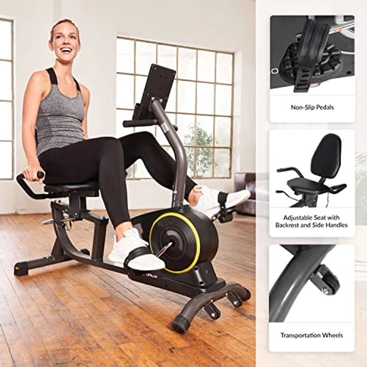 SportPlus Liegeheimtrainer für zuhause mit App-kompatibilität, 24 Stufen & 6 Trainingsprogramme, rutschfeste Pedale, mit Display & Tablethalterung, bis 110 kg – Bild 4