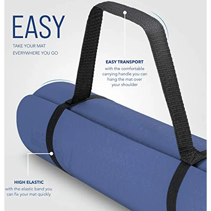 RE:SPORT Yogamatte Phthalatfrei - Gymnastikmatte rutschfest, Fitnessmatte schadstofffrei, Trainingsmatte mit Tragegurt 183 x 61 x 0,6 cm, Navy-Blau / Schwarz – Bild 3