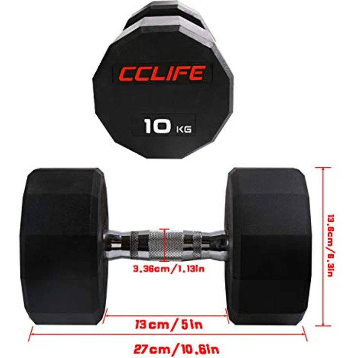 CCLIFE RedForce Hanteln Kurzhantel 1er 2er Set Dodekagon Zwölfeck Gummi Gusseisen verchromte Griffe 10-60 kg Dumbell Liegestützen – Bild 4