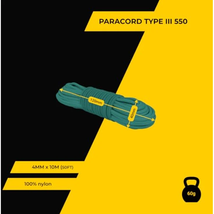 EdcX Paracord 550 Typ III, 4 mm Survival-Seil mit 7 Kern-Strängen, reißfest bis 250 kg, Emerald Green, 10 m, Made in EU – Bild 3