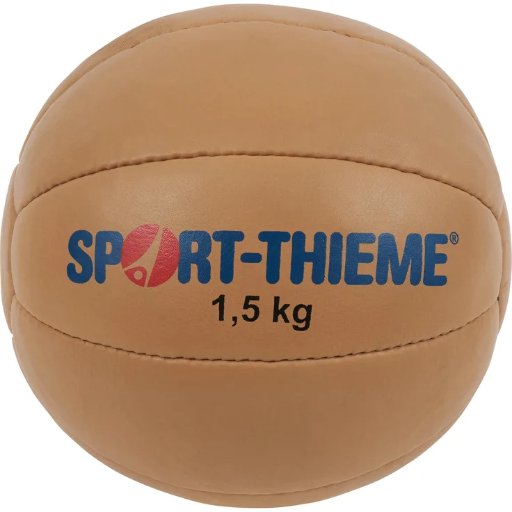 Sport-Thieme Medizinball Klassik, 1,5 kg, 19 cm Durchmesser, aus echtem Rindleder, Naturfarbe