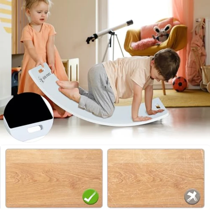 CCLIFE Balance Board aus Holz, Wackelbrett für Kinder ab 3 Jahren mit EVA-Anti-Rutsch-Pads, 85x30 cm, Montessori Spielzeug, maximal belastbar bis 80 kg – Bild 5