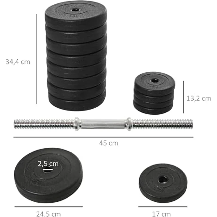 HOMCOM Hantelset 2er Kurzhanteln, 50 kg Kurzhantel Set mit 2 Kurzhantelstangen, 12 Gewichten & 4 Sternverschlüsse, für Krafttraining, Fitness, Stahl, Schwarz – Bild 5