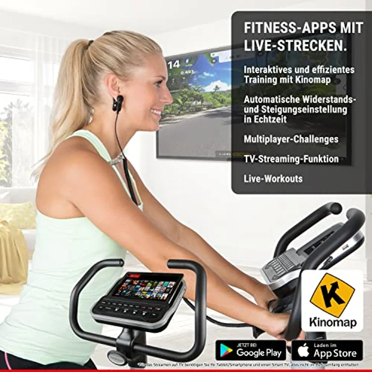 HAMMER Finnlo Ergometer Heimtrainer Exum XTR BT, Qualitäts-Ergometer mit 15 Trainingsprogrammen, Induktionsbremssystem, Bluetooth und App-Steuerung, 150 kg Gewichtsbelastung, 102 x 55 x 125 cm – Bild 5