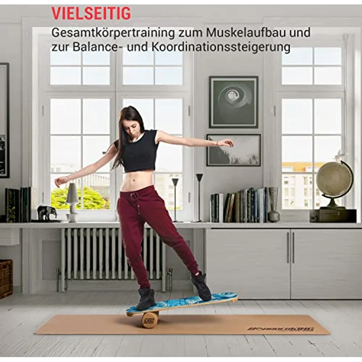 BoarderKING Indoorboard - Balance Board für Indoor-Surfen und Skaten, Gleichgewichtsboard für NeuroMuscular Response Training, inkl. Schutzmatte, 100 mm x 40 cm (Ø x L), Wellen – Bild 2
