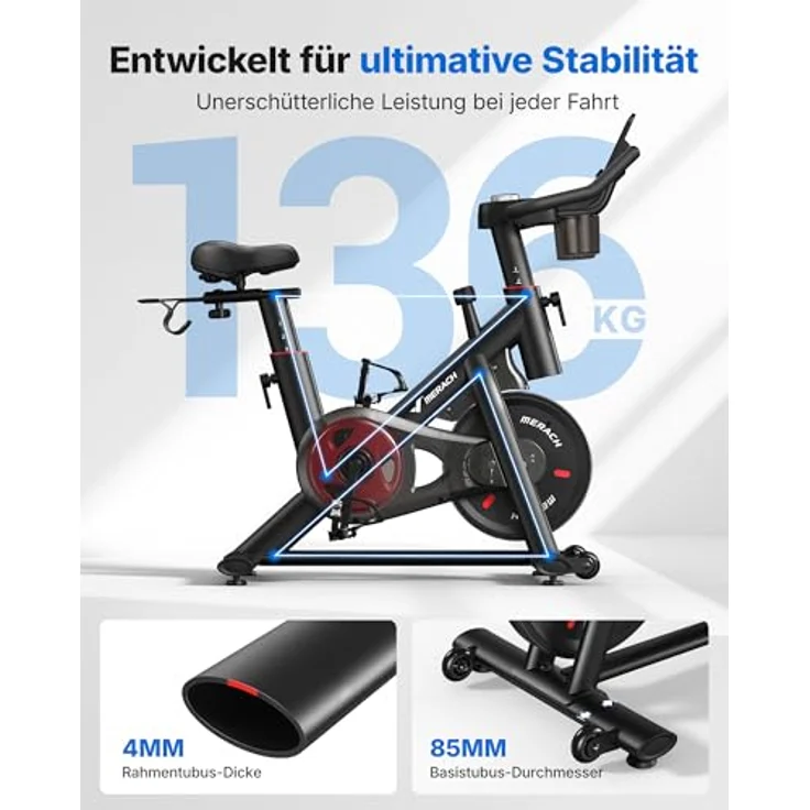 MERACH Heimtrainer Fahrrad, Ergometer mit Verstellbarem Widerstand, Leises Magnetwiderstandssystem, Verbesserter LED-Monitor, Tablet-Halter, bis 136kg Tragkraft – Bild 3