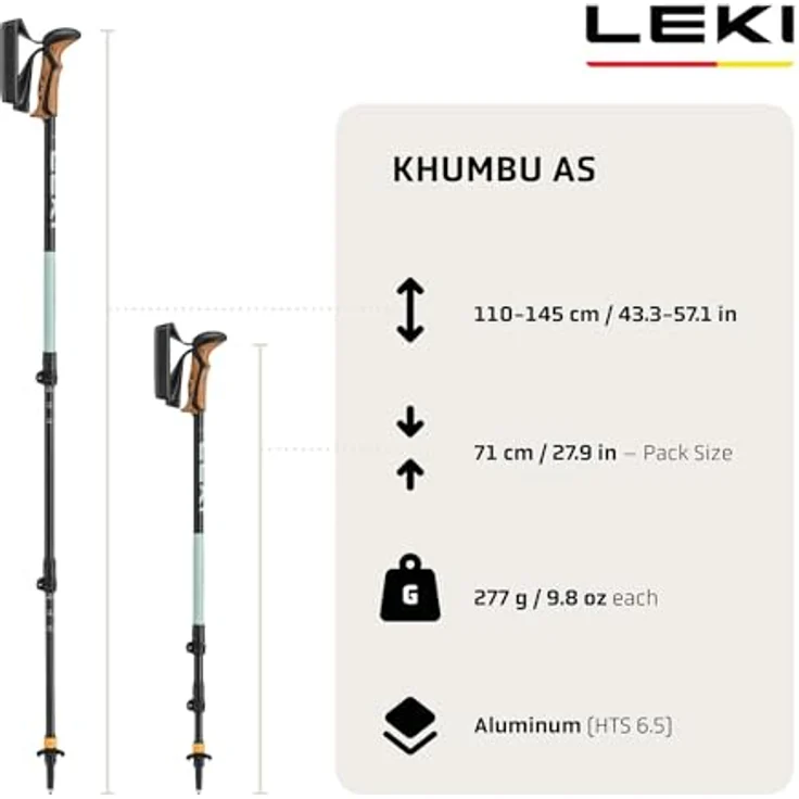 LEKI Khumbu AS, Verstellbare Aluminium Wanderstöcke mit Antishock Dämpfungssystem, 110-145 cm, für Damen & Herren – Bild 3