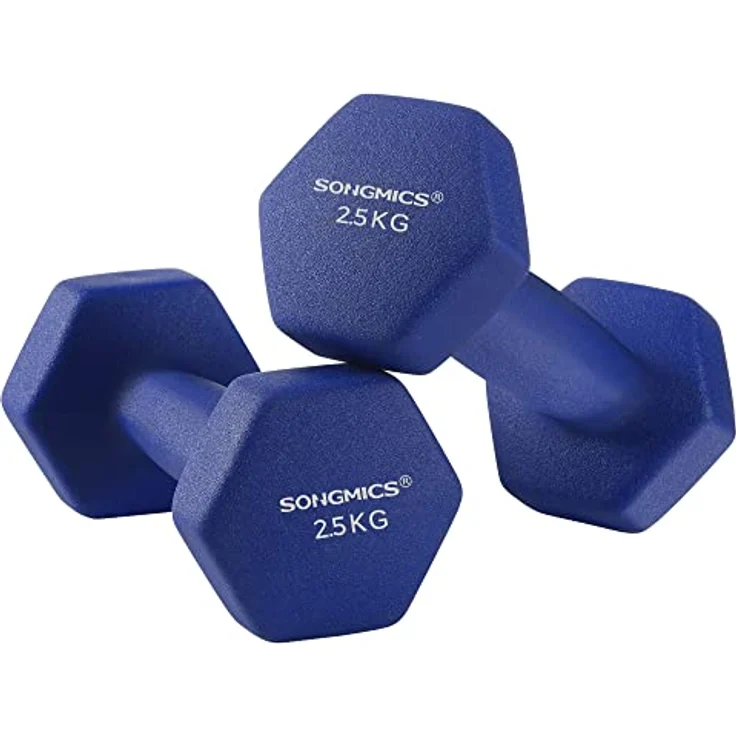 SONGMICS 2er-Set Hanteln, 2 x 2,5 kg rutschfeste Gymnastikhantel mit matter Beschichtung aus Neopren, Krafttraining, zu Hause, Fitnessstudio blau SYL65BU – Bild 1
