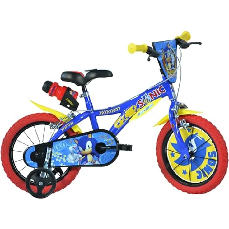 Dino Kinderfahrrad Sonic, 1 Gang, mit Stützrädern, Trinkflasche und Frontschild, blau – Bild 2