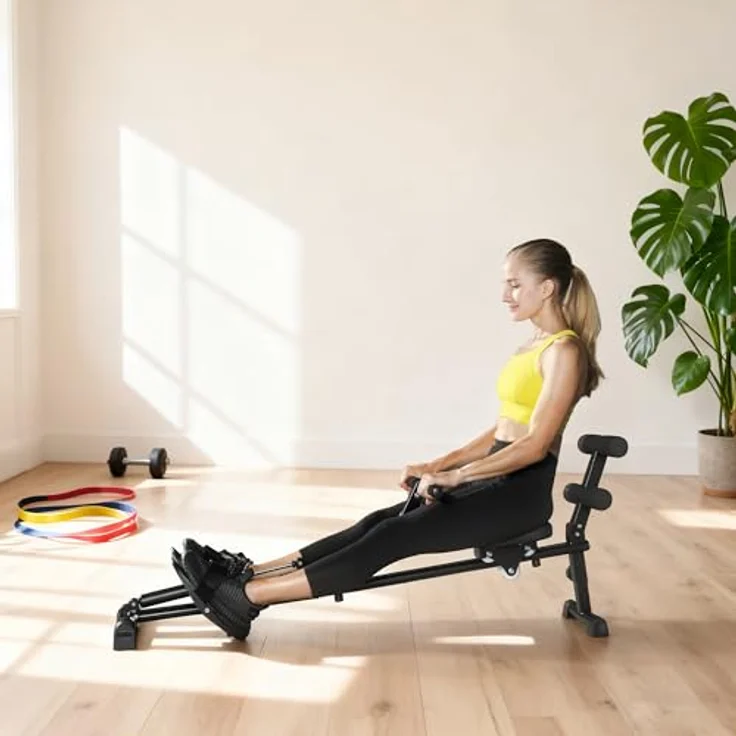 SPORTNOW Rudergerät 2 in 1 mit 12 Widerstandsstufen, LCD-Display und Sit-up-Funktion, schwarzes Heimrudergerät für platzsparendes Training – Bild 8