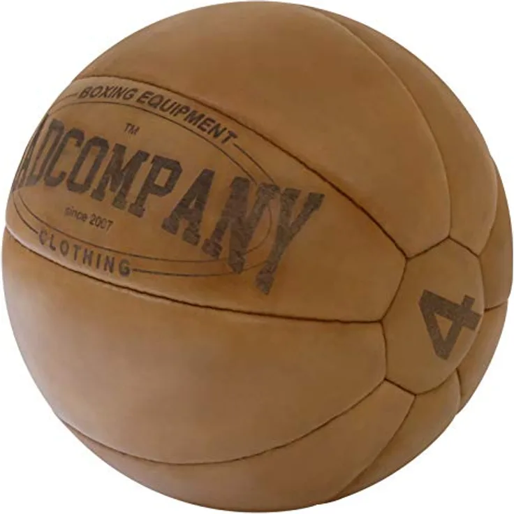 Bad Company Vintage Leder Medizinball in 10 Gewichtsstufen l Vollball aus hochwertigem Echtleder in braun 4 kg