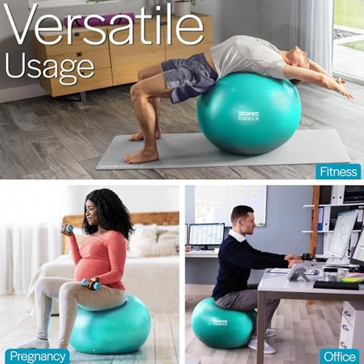 Core Balance Gymnastikball, berstsicher, 55cm 65cm 75cm 85cm, inkl. Luftpumpe und E-Book für Fitness, Yoga und Schwangerschaft – Bild 3