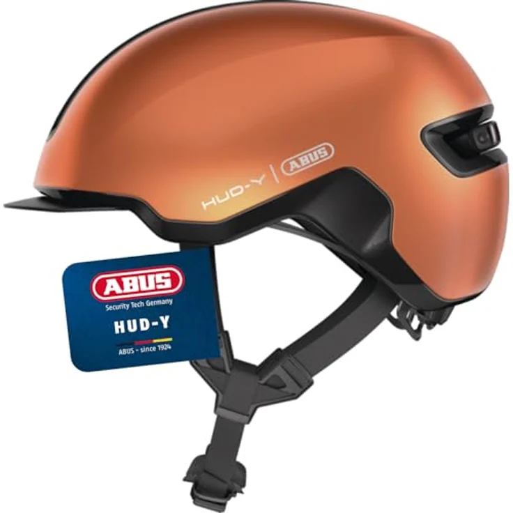 Abus HUD-Y, Velohelm für Stadtfahrten (51 - 55 cm), mit wiederaufladbarem magnetischen Heck-LED und futuristischem Design – Bild 1