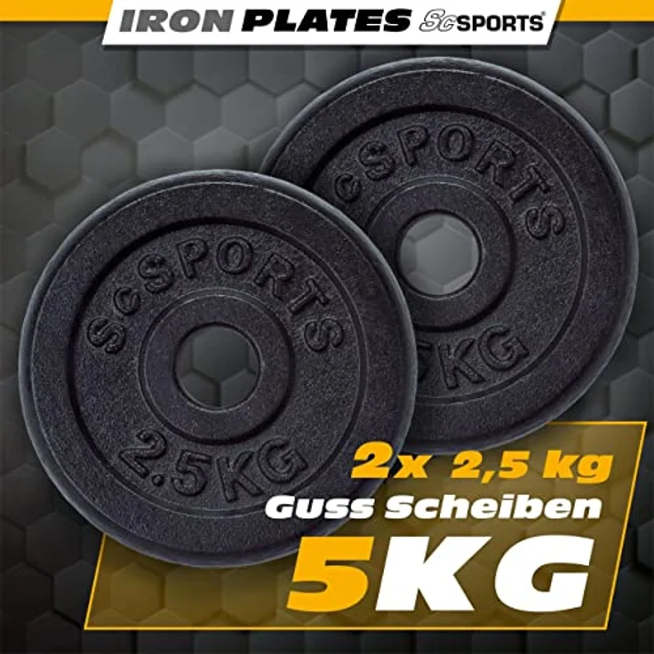 ScSPORTS® Hantelscheiben - Einzeln/Set, Ø 30/31 mm, Gusseisen, Gewichtswahl - Gewichtsscheiben, Set, Hantelgewichte, Fitness Scheiben, Gussscheiben, Gewichte für Hantel, Langhantel – Bild 2