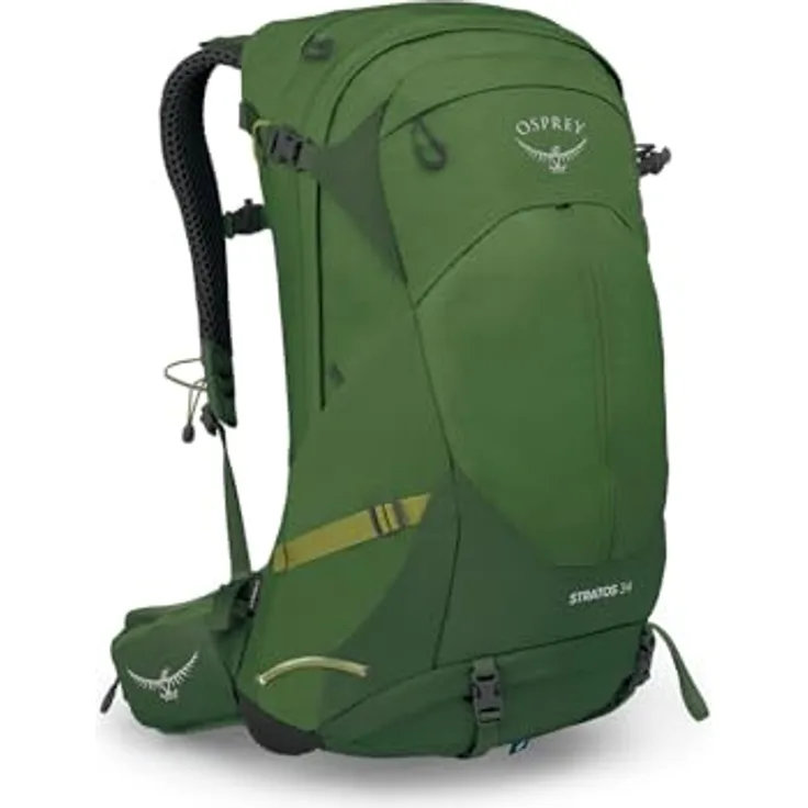Osprey Stratos 34 Trekkingrucksack für Männer Seaweed/Matcha Green O/S, Bodenfach mit Reißverschluss und schwebendem Trennboden, atmungsaktiv
