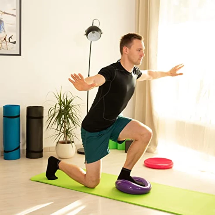 Relaxdays Balance Kissen, max. Gewicht 140 kg, Pad, Luftpumpe, Ballsitzkissen m. Noppen, Fitnesskissen, schwarz, 33 x 33 x 7 cm – Bild 3