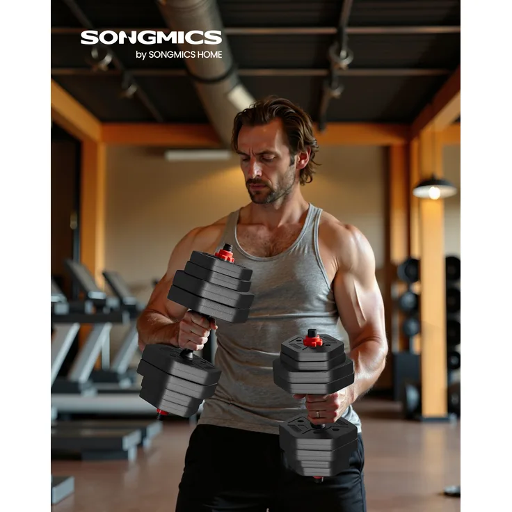 SONGMICS Hantelset, Hexagon Kurzhanteln mit Verbindungsstange, 10-40 kg, tintenschwarz, für Workout und Fitnesstraining