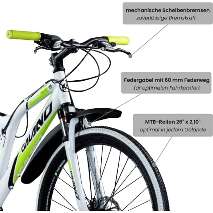 Galano Volt DS Mountainbike Fully, 26 Zoll, 21 Gang, für Jugendliche ab 160 cm, in weiß/grün, schwarz/grün oder schwarz/rot – Bild 3