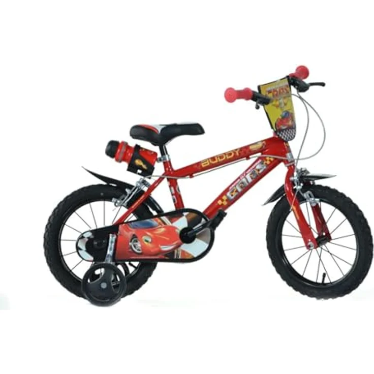 Dino Kinderfahrrad Cars Buddy, mit Stützrädern, Trinkflasche und Frontschild, blau – Bild 2