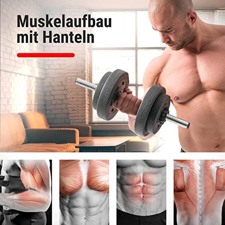Hop-Sport Kurzhanteln 2er Set - Hanteln Set - Gewichte 20kg / 40kg - Hantelstange 30mm mit Sternverschlüssen, gerändelt (1 x 20 kg) – Bild 3