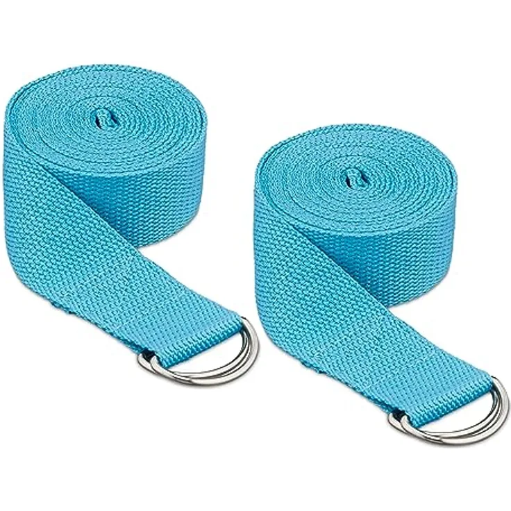 Relaxdays Yogagurt 2er Set, Dehnungshilfe, 250 x 3,8 cm, Yogaband für Anfänger und Fortgeschrittene, Baumwolle, hellblau
