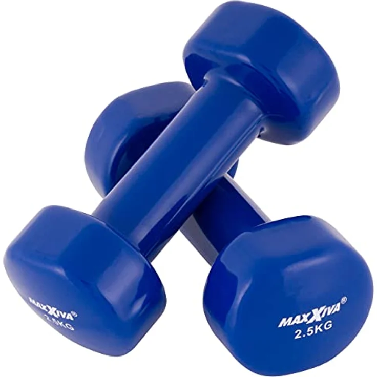 MAXXIVA Hantelset Kurzhanteln Vinyl Stahlkern Fausthanteln Gymnastikhanteln Sport Krafttraining Fitness Gewicht Farbe wählbar (blau (2 x 2,5 kg)) – Bild 1