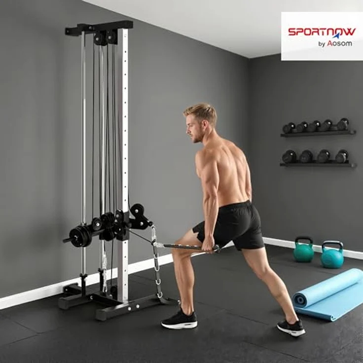 SPORTNOW Raftstation höhenverstellbar 25-165 cm, Kraftstation mit Dual-Pulley-System, schwarz, 120 kg Belastbarkeit – Bild 2