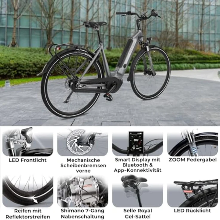 AsVIVA Stadtfalter E-Bike Hollandrad B14 I 28 Zoll Pedelec mit extra starkem LG-Akku I City-Fahrrad mit Mittelmotor für Damen & Herren (Grau) – Bild 4