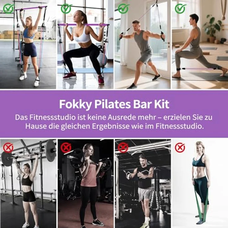 Fokky Pilates Bar Set mit 6 Resistance Bands (20/30/40lbs), verstellbare Edelstahlstange und Türanker für ganzheitliches Training zuhause – Bild 3