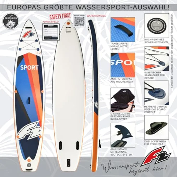 F2 Sport Touring SUP Board Only 12'2, Touring-Board für lange Strecken, Multicolor, 344l Volumen, 170kg max. Benutzergewicht – Bild 2
