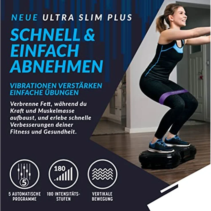 Bluefin Fitness Vibrationsplatte Ultra Slim Plus | Vibrationsplatte Trainingsgerät für Ganzkörpertraining | Kompaktes Design Power Plate mit Widerstandsbändern | Vibrations-Fitness-Trainer für Zuhause – Bild 2