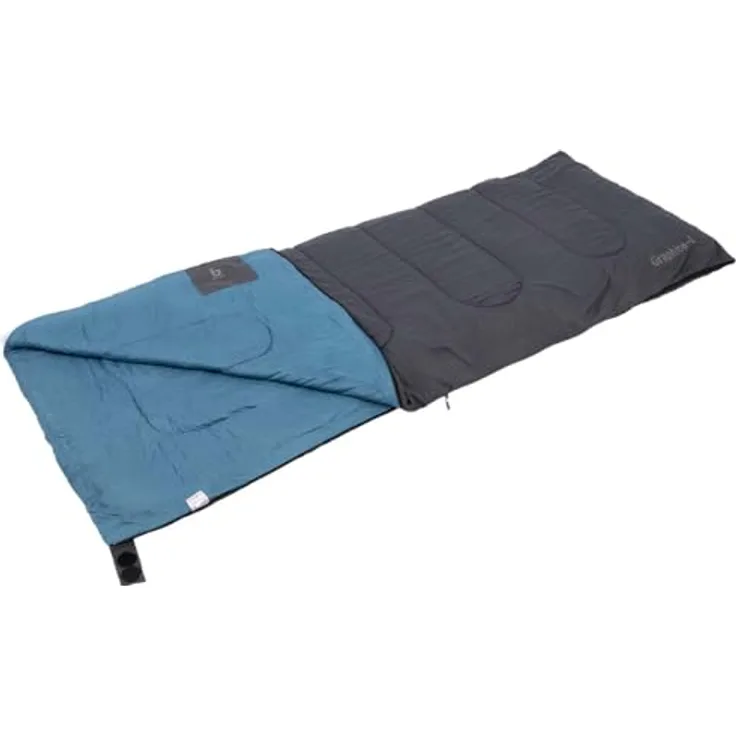 Bo-Camp Schlafsack Graphit-L, 200x80 cm, grau/blau, komfortabel ab 12 Grad, gute Isolierung mit 3D Hohlfaserfüllung