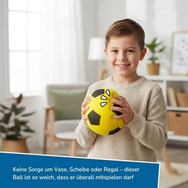ALLDORO Schaumstoffball Ø 20 cm, gelber Fußball-Design, weicher Ball für Kinder – Bild 3