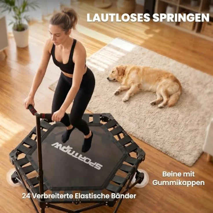 SPORTNOW Fitnesstrampolin Mini Trampolin, leises Trampolin mit Schnellfaltmechanismus, Ø 104 cm, 120 kg Belastbarkeit, für Indoor und Outdoor – Bild 6