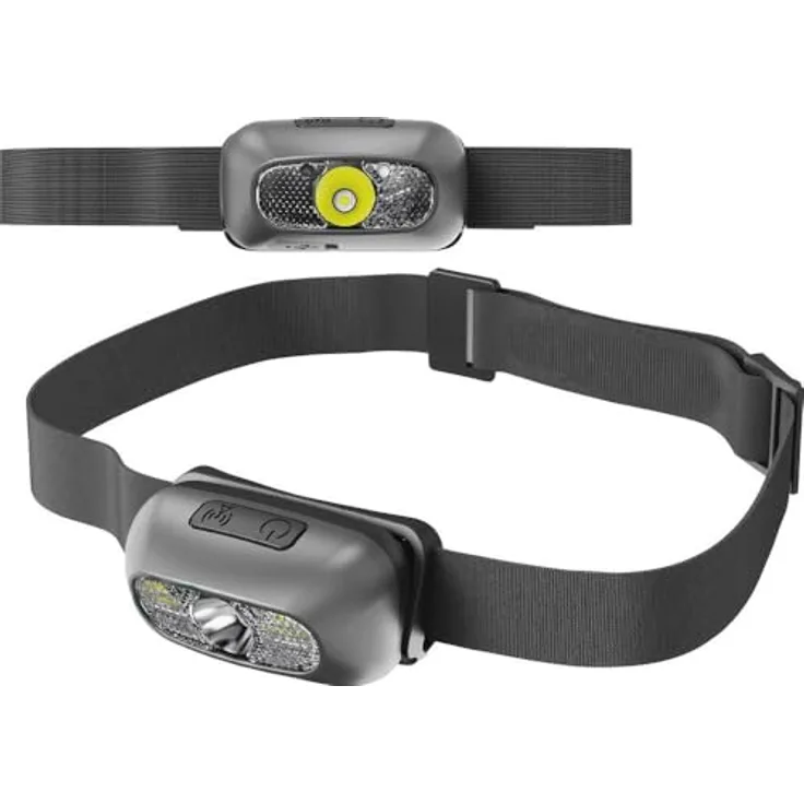 Müller-Licht Kopflampe LED mit 80 m Leuchtdistanz, Multifunktional: 100%, 50%, Rotlicht, Handsensor, USB-Anschluss für Camping und Notfälle