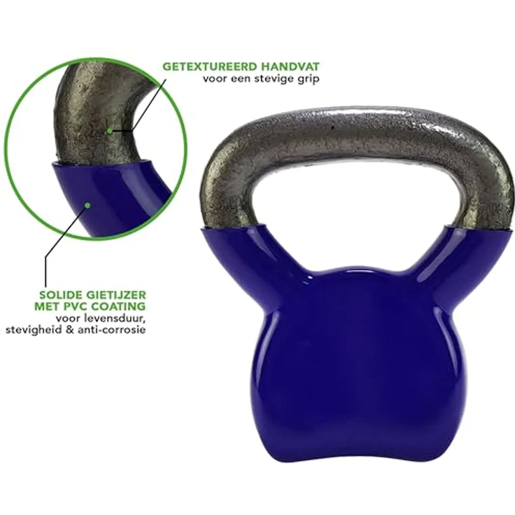 Tunturi Kugelhantel 4 kg, Gusseisen mit Vinyl-Überzug, farbige Kettlebell für Ganzkörpertraining – Bild 2